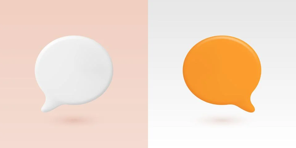 Vector 3d Chat Bubbles in Orange and White. Speech Balloon Icons. Messaging.. Stock Illustration