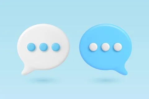 Vector 3d Chat Bubbles. White and Blue Speech Balloons with Dots. Modern Stock Illustration