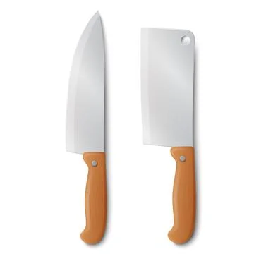 Vector 3d Chef Knife Icon Set, Top View. Stainless Steel Kitchen Knife, Isolated Stock Illustration