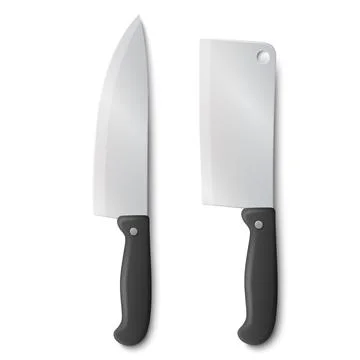 Vector 3d Chef Knife Icon Set, Top View. Stainless Steel Kitchen Knife, Isolated Stock Illustration