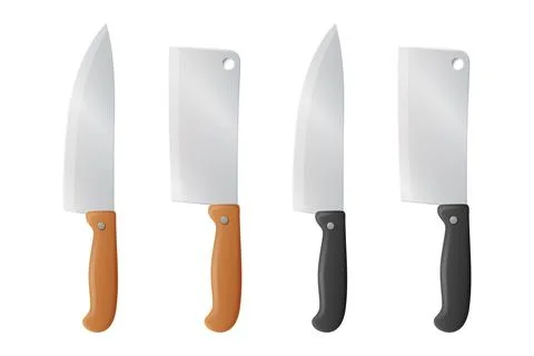 Vector 3d Chef Knife Icon Set, Top View. Stainless Steel Kitchen Knife, Isolated Stock Illustration