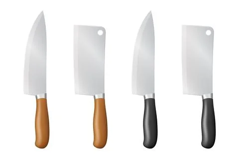 Vector 3d Chef Knife Icon Set, Top View. Stainless Steel Kitchen Knife, Isolated Stock Illustration