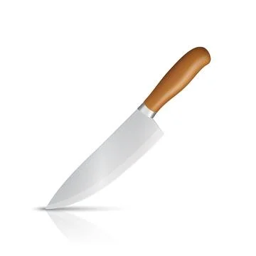 Vector 3d Chef Knife, Isolated. Kitchen Cooking Knife with Wooden Handle Illustration