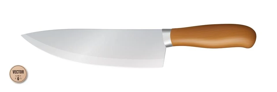 Vector 3d Chef Knife, Isolated. Kitchen Cooking Knife with Wooden Handle. Pro Stock Illustration