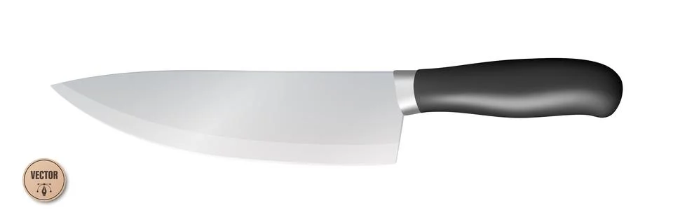 Vector 3d Chef Knife, Isolated. Kitchen Cooking Knife with Black Handle. Prof Stock Illustration