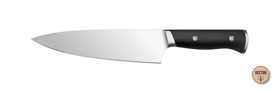 Vector 3d Chef Knife, Isolated. Kitchen Cooking Knife with Black Handle. Pr.. Stock-Illustration