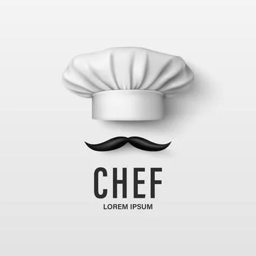 Vector 3d Chef Logo Design with Cooking Hat and Mustache. Restaurant Chef Emblem イラスト素材