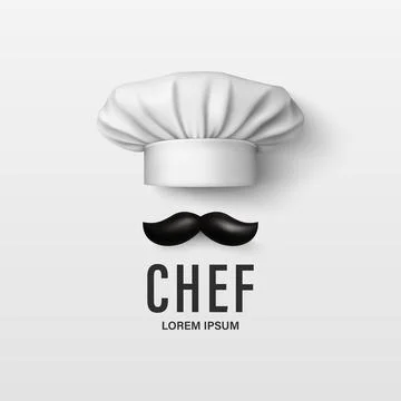 Vector 3d Chef Logo Design with Cooking Hat and Mustache. Restaurant Chef Emblem イラスト素材