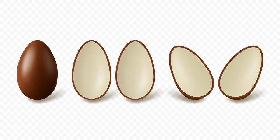 Vector 3d Chocolate Egg Set with Multiple Angles. Whole and Half Shell Candy Illustrazione stock
