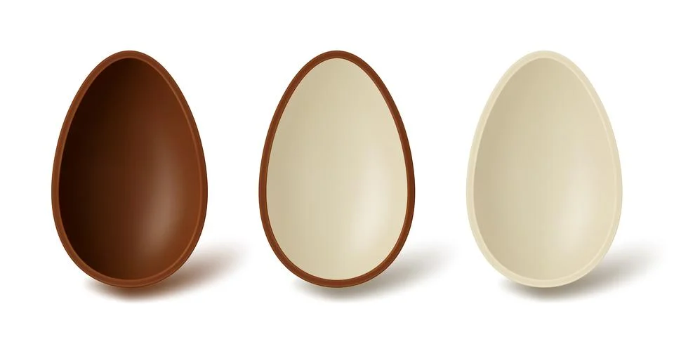 Vector 3d Chocolate Egg Set With Cross Section, Isolated. Dark Chocolate Shell イラスト素材