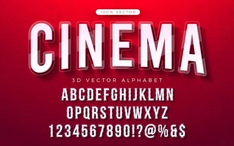 Vector 3d Cinematic Style Alphabet Font Set with Colorful Cinema Typography o Stock Illustration