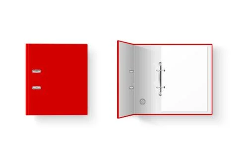 Vector 3d Closed and Opened Realistic Red Blank Office Binder Set with Metal Stock Illustration