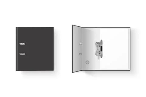Vector 3d Closed and Opened Realistic Black Blank Office Binder Set with Metal Stock Illustration