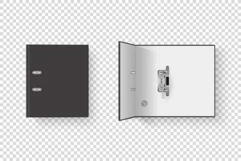 Vector 3d Closed and Opened Realistic Black Blank Office Binder Set with Metal Stock-Illustration