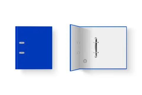 Vector 3d Closed and Opened Realistic Blue Blank and Empty Office Binder Set Stock Illustration
