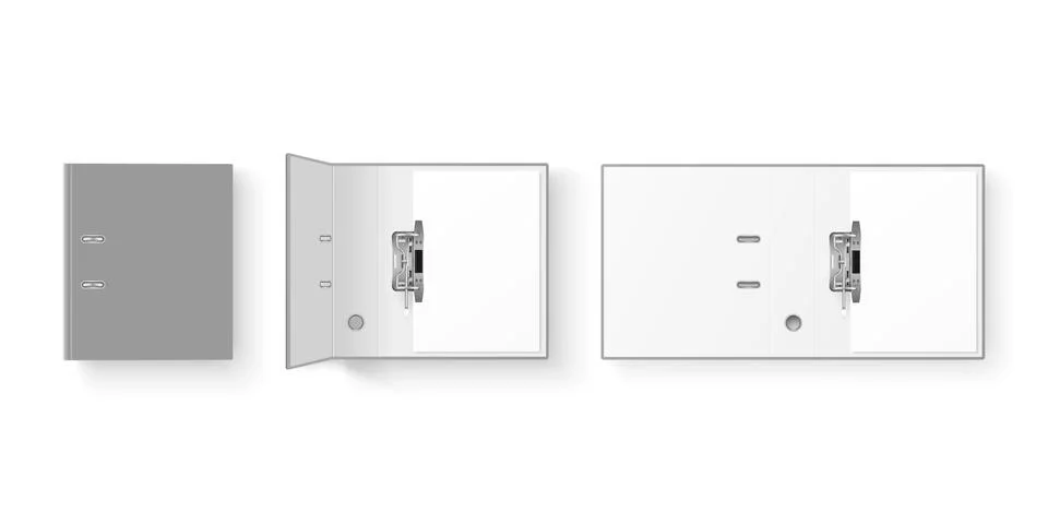 Vector 3d Closed and Opened Realistic Gray Blank, Empty Office Binder Set with 스톡 일러스트
