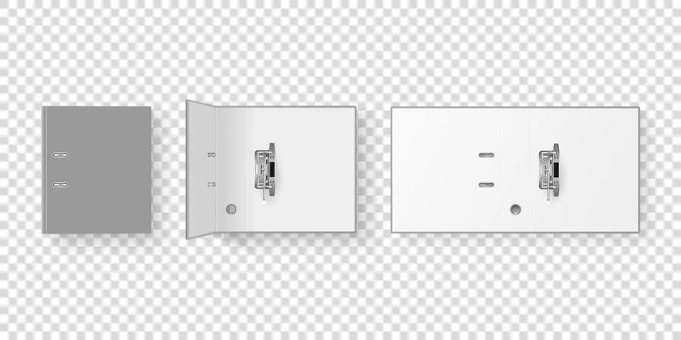 Vector 3d Closed and Opened Realistic Gray Blank, Empty Office Binder Set with Illustrazione stock