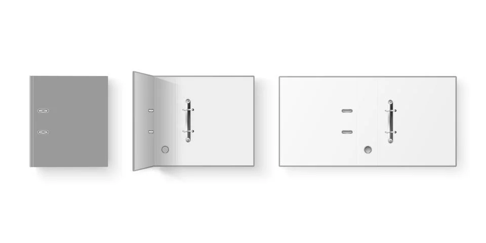 Vector 3d Closed and Opened Realistic Gray Blank, Empty Office Binder Set with 스톡 일러스트