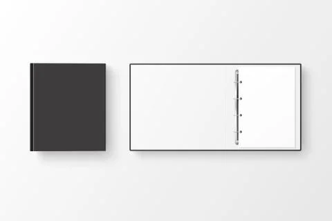 Vector 3d Closed and Opened Realistic Black Blank Office Binder Set with Metal Stock Illustration