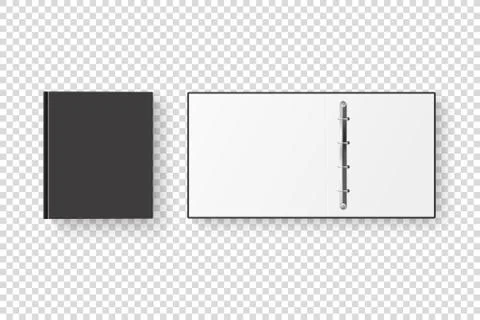 Vector 3d Closed and Opened Realistic Black Blank Office Binder Set with Metal Stock Illustration