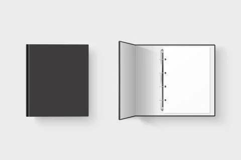 Vector 3d Closed and Opened Realistic Black Blank, Empty Office Binder Set with Stock Illustration