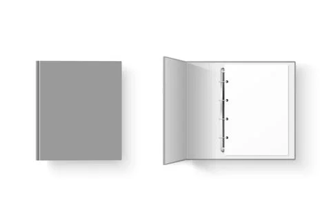 Vector 3d Closed and Opened Realistic Gray Blank, Empty Office Binder Set with 스톡 일러스트
