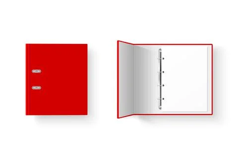 Vector 3d Closed and Opened Realistic Red Blank, Empty Office Binder Set with Illustrazione stock