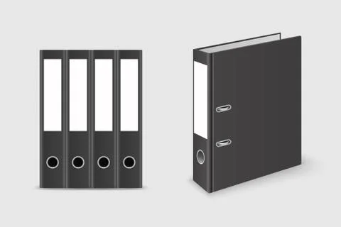 Vector 3d Closed Realistic Black Blank Office Binder with Metal Rings for A4 스톡 일러스트