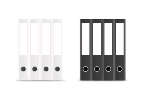 Vector 3d Closed Realistic Black and White Blank Office Binder Stack with Metal Stock Illustration