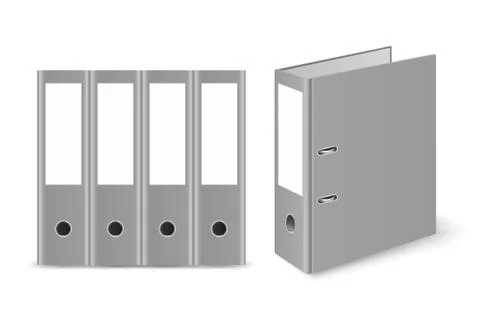 Vector 3d Closed Realistic Gray Blank Office Binder with Metal Rings for A4 Stock Illustration
