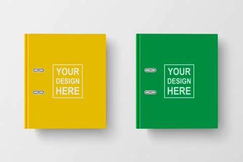 Vector 3d Closed Realistic Yellow and Green Blank Office Binder with Metal Rings Stock-Illustration