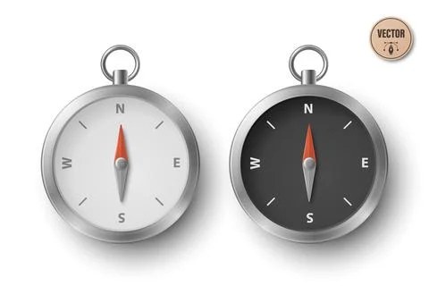 Vector 3d Compass Icon Set. Navigation Compass, Black and White Dial. Compa.. 库存插图