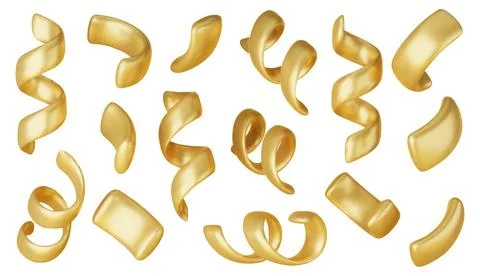 Vector 3d confetti background. Gold festive icons, cute design elements isolated Illustrazione stock