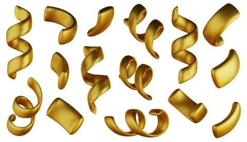 Vector 3d confetti background. Gold festive icons, cute design elements isolated イラスト素材