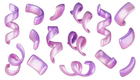 Vector 3d confetti background. Violet festive icons, cute design elements Illustrazione stock