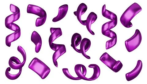 Vector 3d confetti background. Violet festive icons, cute design elements Illustrazione stock