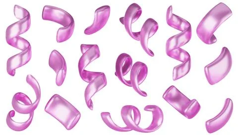 Vector 3d confetti background. Violet festive icons, cute design elements Illustrazione stock