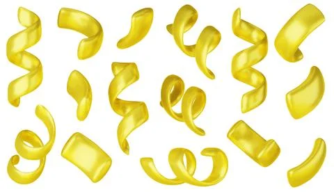 Vector 3d confetti background. Yellow festive icons, cute design elements Stock Illustration