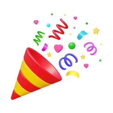 Vector 3d confetti party popper. Colorful confetti explosion with star, heart イラスト素材