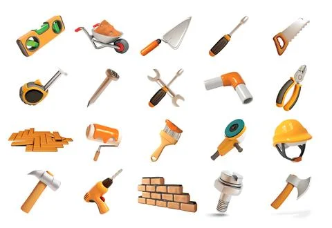 Vector 3D Construction Tools Icon Set 库存插图