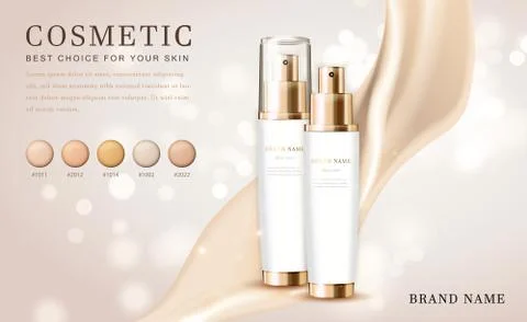 Vector 3D cosmetic make up illustration foundation product bottle with creamy Stock Illustration