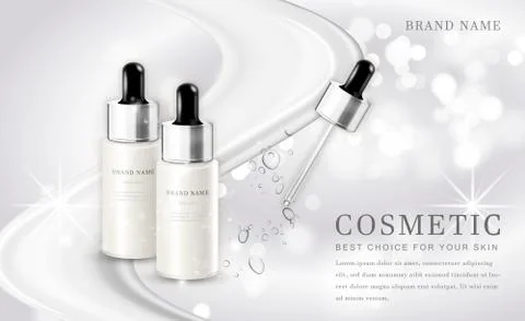 Vector 3D cosmetic make up illustration product bottle with elegant white shi Stock Illustration