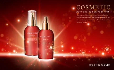 Vector 3D cosmetic make up illustration product essence spray bottle with shi Stock Illustration