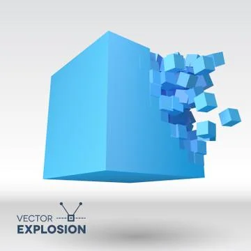 Vector 3D cube explosion with cubical particles 스톡 일러스트