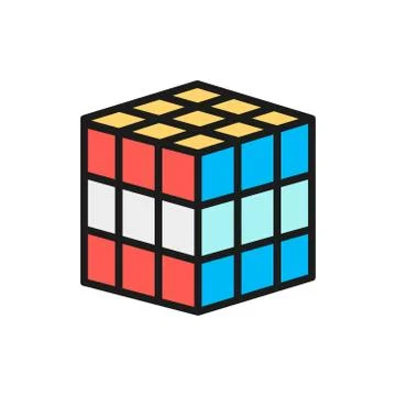 Vector 3d cube, mechanical puzzle toy flat color line icon. Stock Illustration