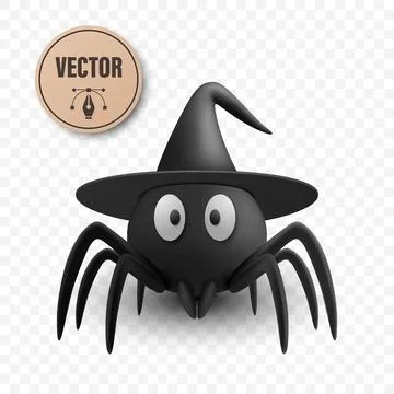 Vector 3d Cute Halloween Spider Wearing Witch Hat, Cartoon Vector Illustration Stock Illustration