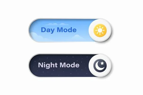 Vector 3d Day Mode and Night Mode Toggle Switch Set. Light and Dark Theme UI Ilustración de archivo