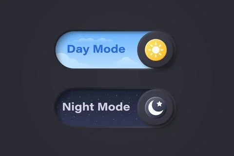 Vector 3d Day Mode and Night Mode Toggle Switch Set. Light and Dark Theme U.. Stock Illustration