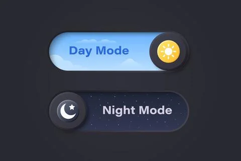 Vector 3d Day Mode and Night Mode Toggle Switch Set. Light and Dark Theme UI  Stock Illustration