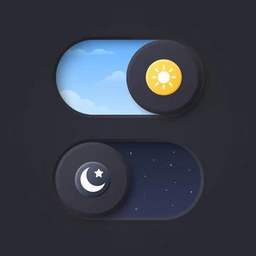 Vector 3d Day Mode and Night Mode Toggle Switch Set. Light and Dark Theme UI  Stock Illustration